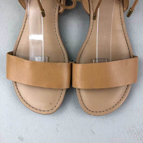 Franco Sarto Women's Size 8.5M Glenys Brown Leather Ankle Tie Flat Sandals - Picture 6 of 16